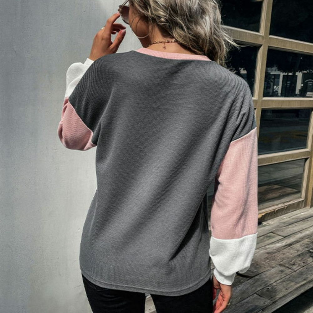 Color Block Waffle-Knit Knit Top - Picture 3 of 5